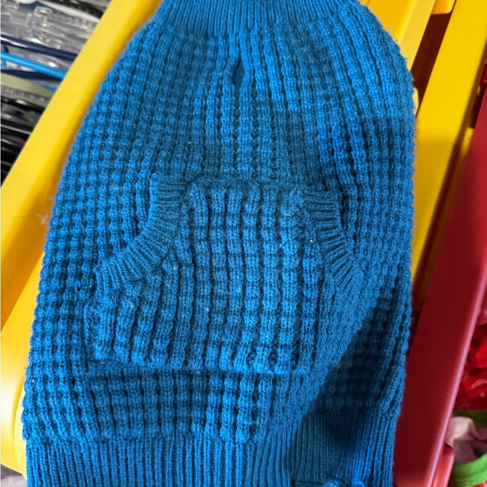 Vibrant Blue Waffle-Knit Dog Sweater with Front Pocket